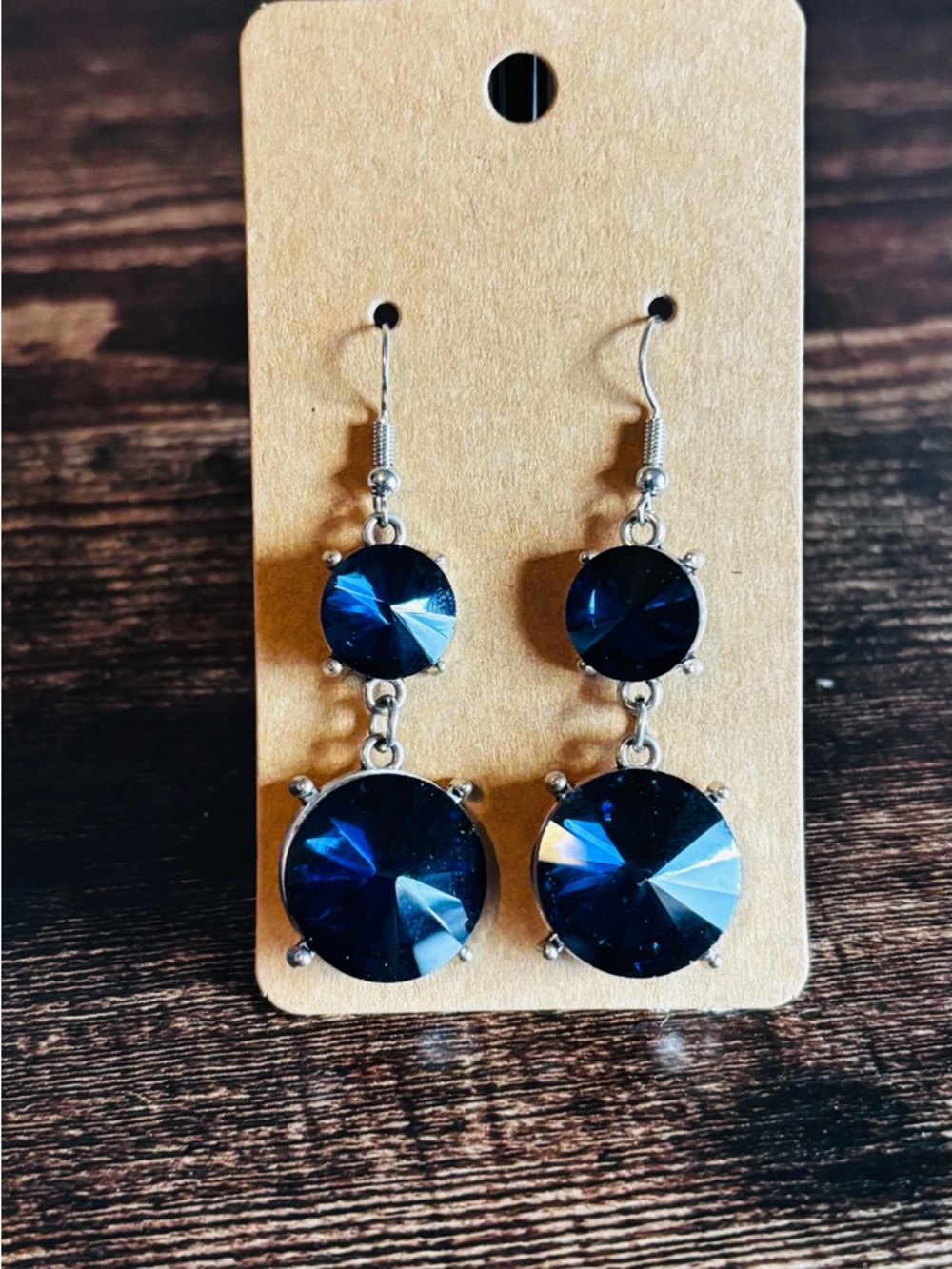 Silver-Tone Navy Blue Crystal Drop Earrings